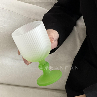 岸梵 法式创意竖纹弧形高脚杯磨砂质感玻璃杯高颜值家用红酒杯子