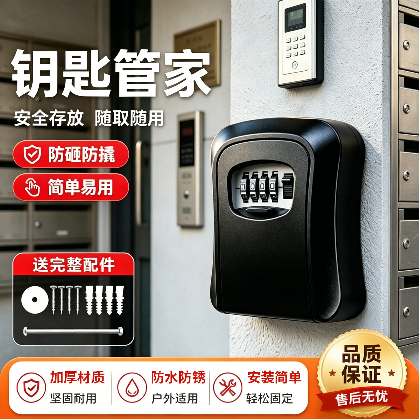 装修密码钥匙盒猫眼盒子门口放装免打孔家用门锁防盗门临时收纳箱图片