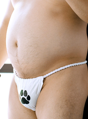 男士性感低腰丁字裤熊爪印花纯棉三角裤T裤日式胖熊日系相扑内裤