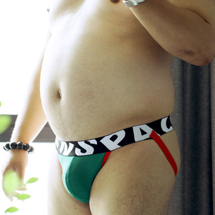 男士竹纤维双丁裤性感字母三角裤胖熊后空露臀免脱丁字内裤加大码