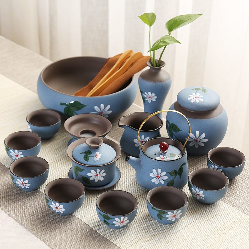 手绘功夫茶具陶瓷家用简易茶壶成套茶具紫砂现代茶杯客厅茶盘