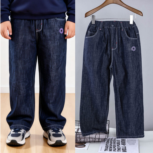 加肥加大男童天丝麻薄宽松牛仔裤