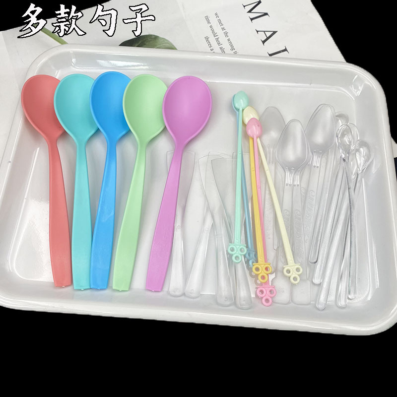 DIY手工材料工具糖果色塑料透明勺水晶滴胶调色闪粉搅拌勺搅拌棒