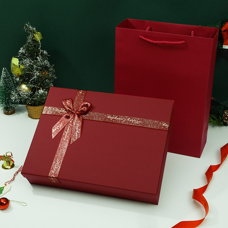 酒红色高级礼物盒空盒圣诞礼盒精美围巾生日礼品盒复古包装盒定制
