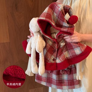 小童女宝宝羊羔绒洋气斗篷短裙两件套潮 2025新款 女童呢子套装 冬装