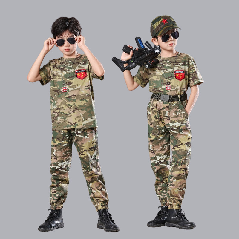 儿童短袖迷彩演出服男童夏季纯棉军训套装解放军夏令营特种兵服装