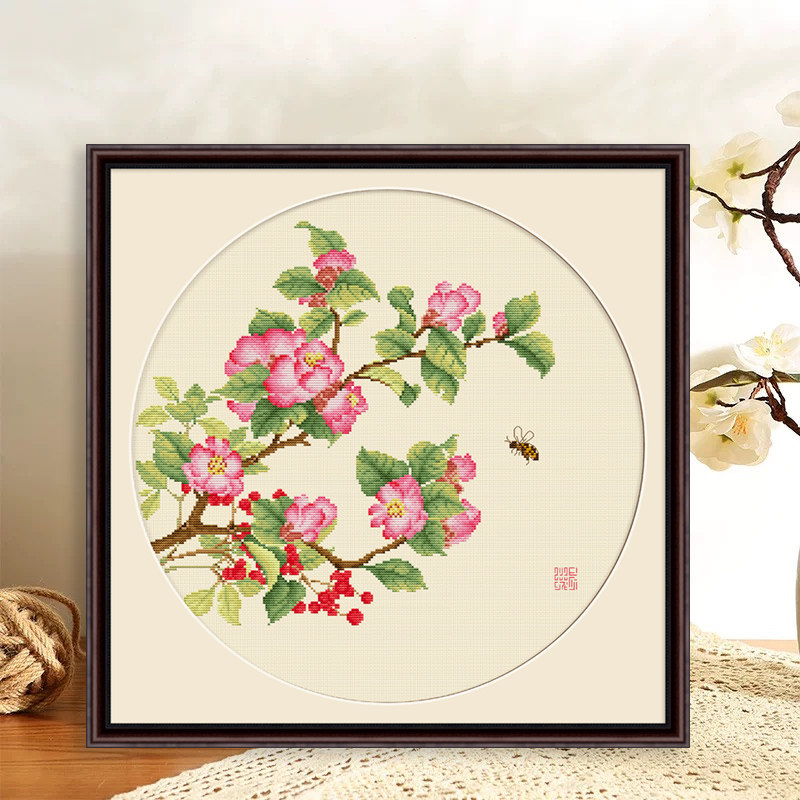 春天十字绣2026新款线绣新中式海棠花花卉客厅书房手工自己绣挂画,居家布艺,十字绣套件,淘宝优惠券,粉丝福利购,淘宝优惠卷