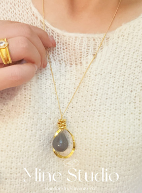 Mine Studio｜新年格雷灰多切面闪亮项简约轻奢毛衣链长款路路通