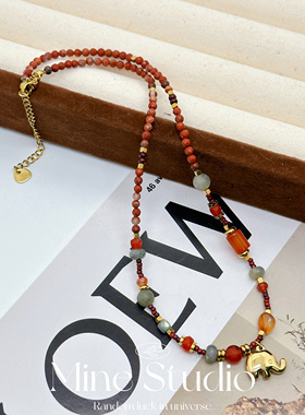 Mine Studio｜天降吉祥小象吊坠红碧玉串珠项链事业百搭锁骨链