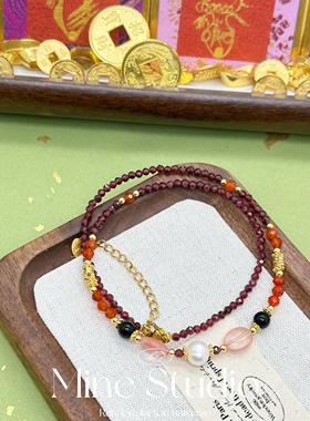 Mine Studio｜原创设计九紫离火石榴石串珠项链中式新年玛瑙项链