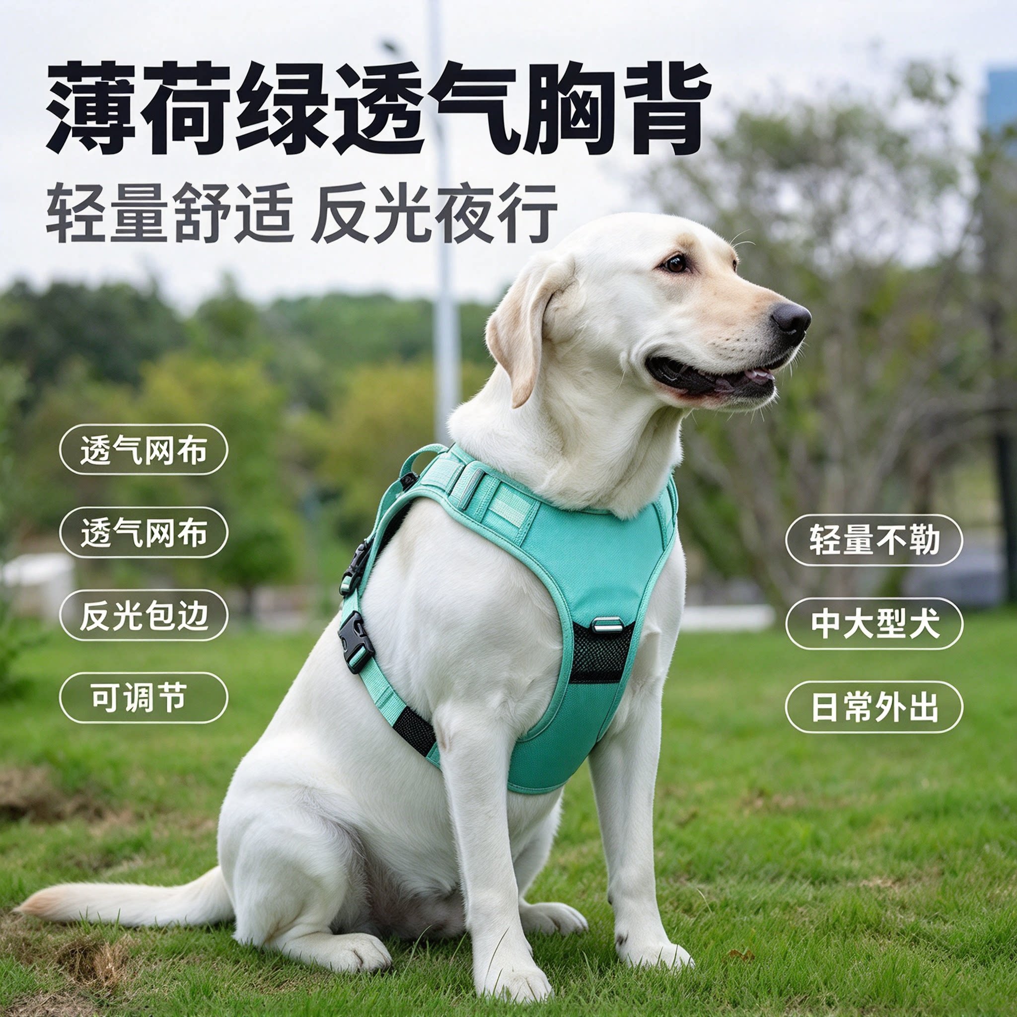 反光狗狗胸背牵引绳大型犬金毛拉布拉多背带防丢失小狗户外遛狗绳