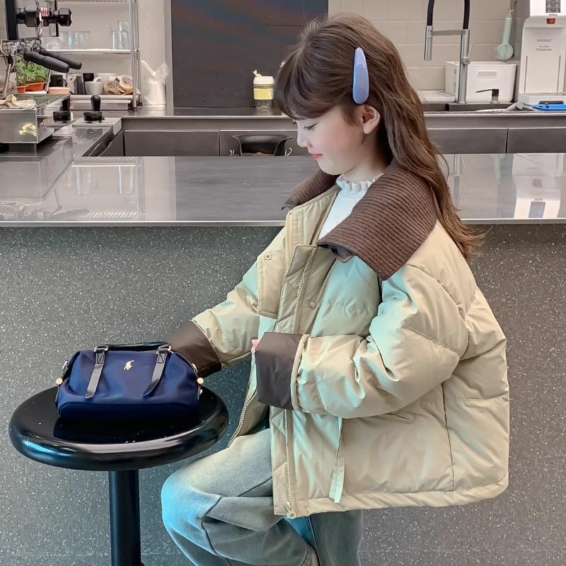 女童双层领免洗羽绒棉服冬季外套2025新款中大童冬季儿童夹克外套