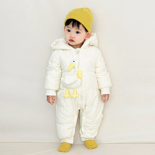 新起点服饰婴儿羽绒服连体衣女宝宝超萌可爱爬服冬季婴童连帽哈衣