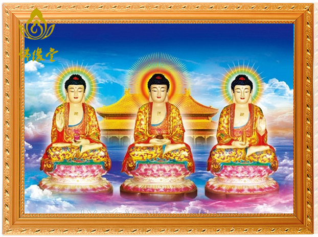 结缘三宝佛三如来pet高清立体画塑料画三维3d佛挂画