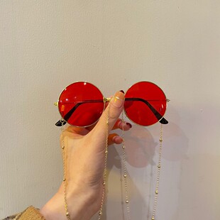 国潮千禧墨镜眼镜网红黄色墨镜带链条太阳镜复古结婚接亲伴娘拍照