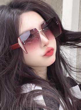 抖音ELMER爱尔玛2022新款个性无框墨镜太阳镜女大脸显瘦时尚眼镜