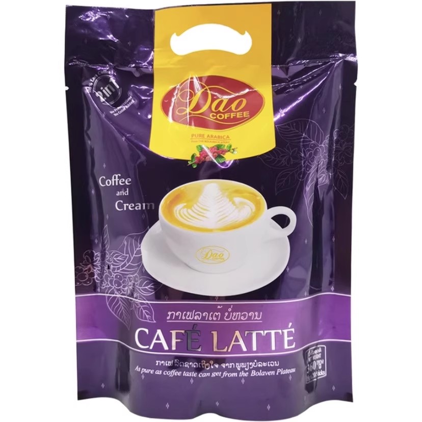 老挝进口DAO 2合1紫色丝滑拿铁咖啡360g/20杯 无蔗糖速溶醇厚奶咖
