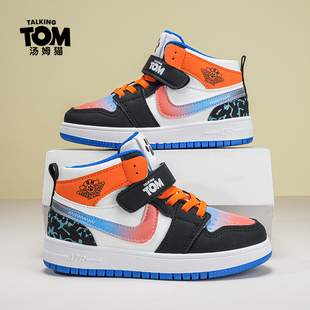 汤姆猫儿童运动鞋男童女童板鞋秋冬新款加棉小学生男孩皮面休闲鞋