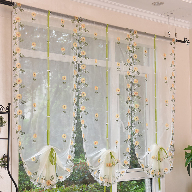 美式窗帘扇形提拉帘气球帘免打孔窗纱帘升降罗马帘装饰飘窗隔断帘