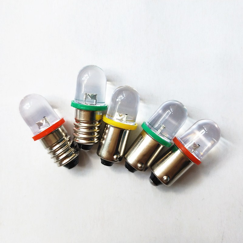 LED按钮指示灯B9E10 3V6.3V12V18V24V28V30V螺口卡口小灯泡单触点