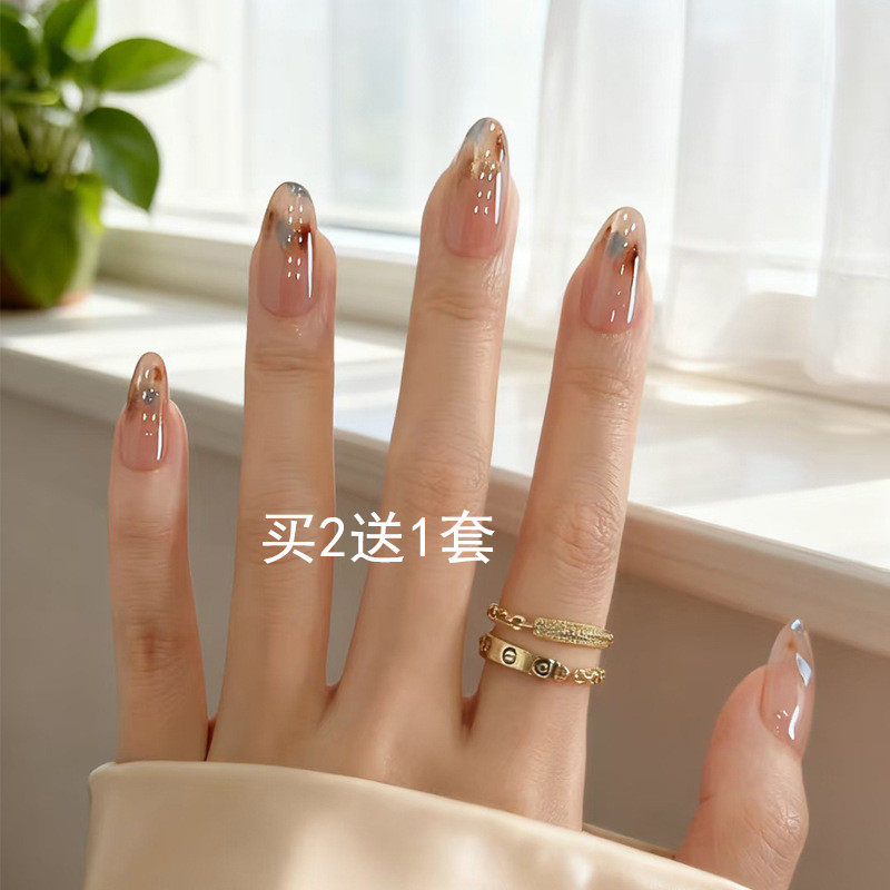 温柔裸色猫眼穿戴甲秋冬新款假指甲贴片椭圆形美甲片成品孕妇可用