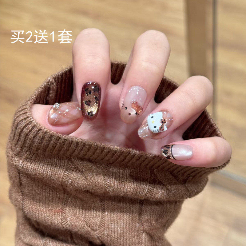秋冬新款美拉德穿戴甲短款假指甲贴片卡通豹纹猫眼美甲片学生可用,彩妆/香水/美妆工具,穿戴甲/甲片,淘宝优惠券,粉丝福利购,淘宝优惠卷