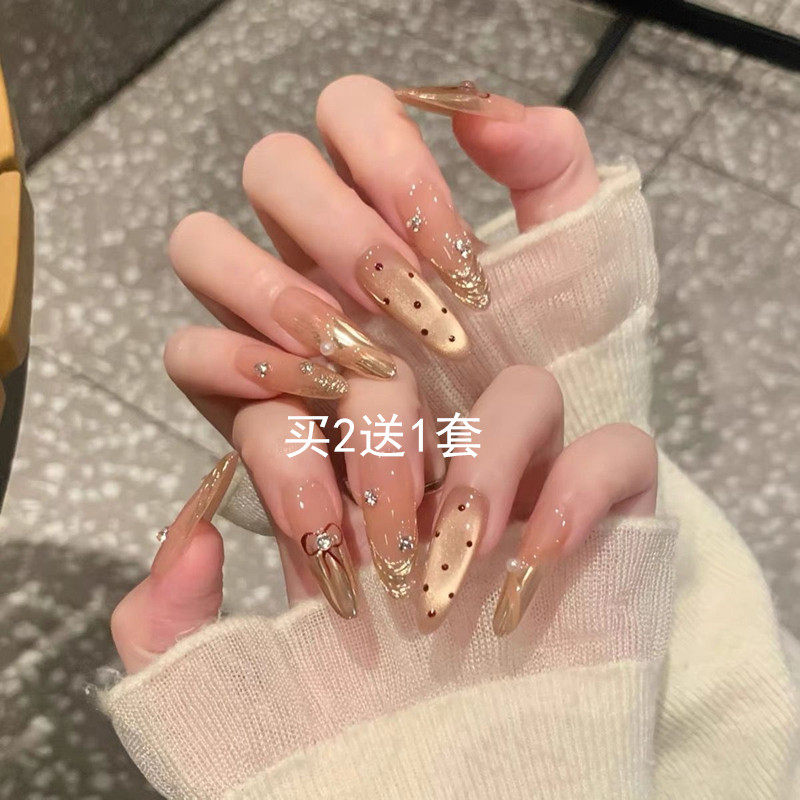 秋冬新款手工穿戴甲高级感千金风假指甲贴片长款美甲片成品杏仁甲,彩妆/香水/美妆工具,穿戴甲/甲片,淘宝优惠券,粉丝福利购,淘宝优惠卷