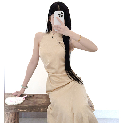 2025改良少女旗袍国风挂脖连衣裙