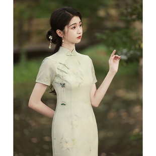 绿色旗袍素雅2025新款年轻款小清新少女小个子日常新中式改良夏季