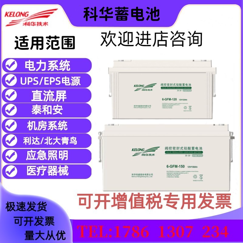 科华铅酸免维护蓄电池6-GFM12V100AH150AH120AH65AH38AH UPS机房