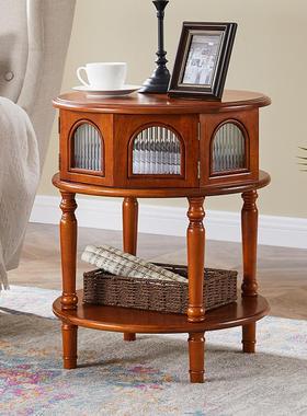 沙发边几实木床头柜小圆桌客厅角几实木侧边柜黑色中古侘寂风茶几