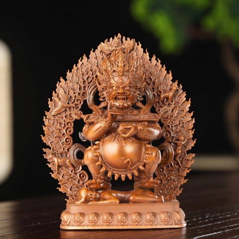 尼泊尔工艺紫铜宝藏枯主千手观音车载随身小佛像二臂玛哈嘎拉15cm