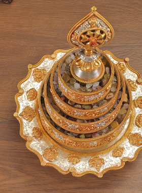 尼泊尔八吉祥铜鎏金鎏银曼扎盘