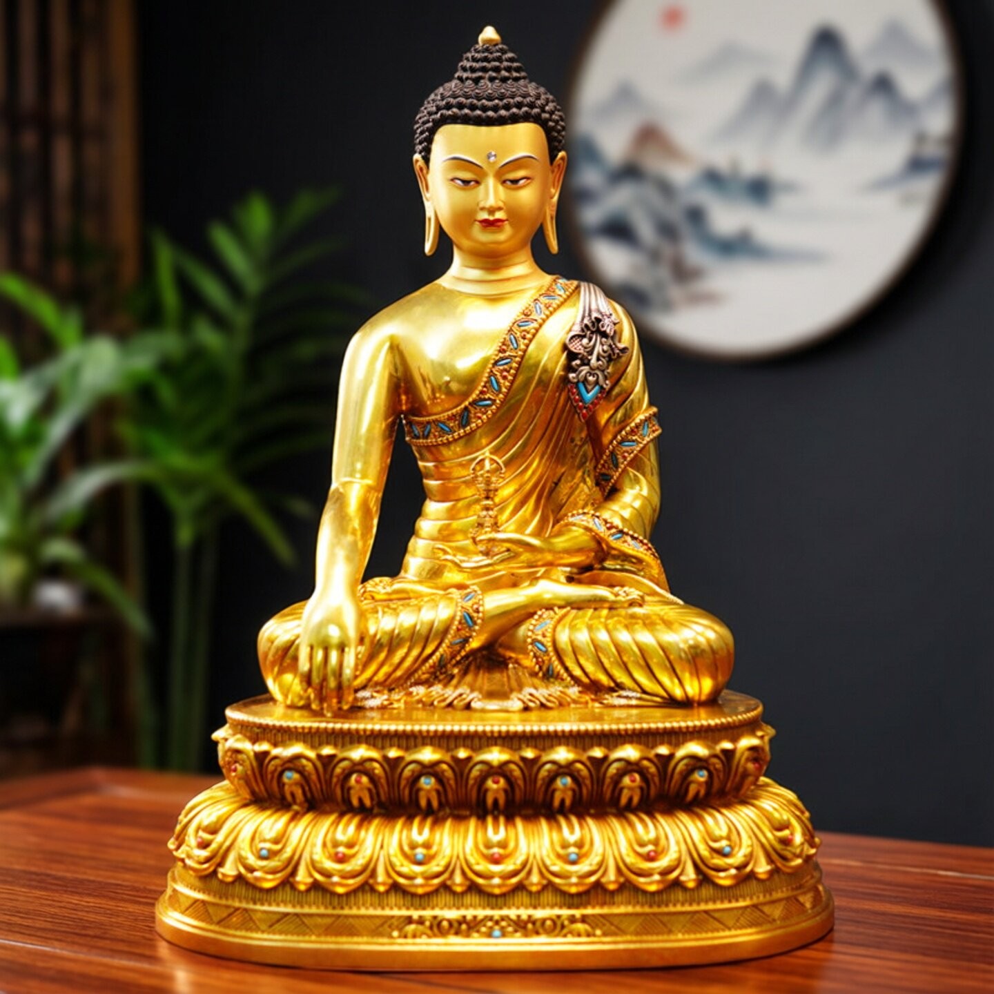 尼泊尔工艺密宗精工释迦不动佛佛像纯铜手工錾刻家居装饰铜像摆件