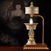 家用合金火转转轮仿真充电电子酥油灯转动筒供佛长明灯烛台灯摆件