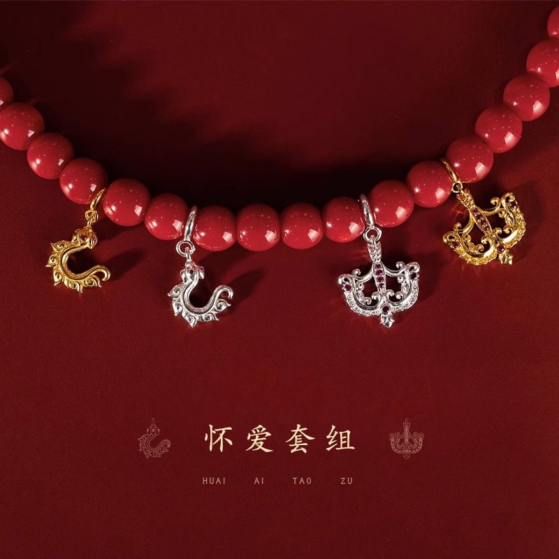 藏式s925纯银镀金作明佛母弓箭花钩项链吊坠镶嵌设计星月菩提挂饰