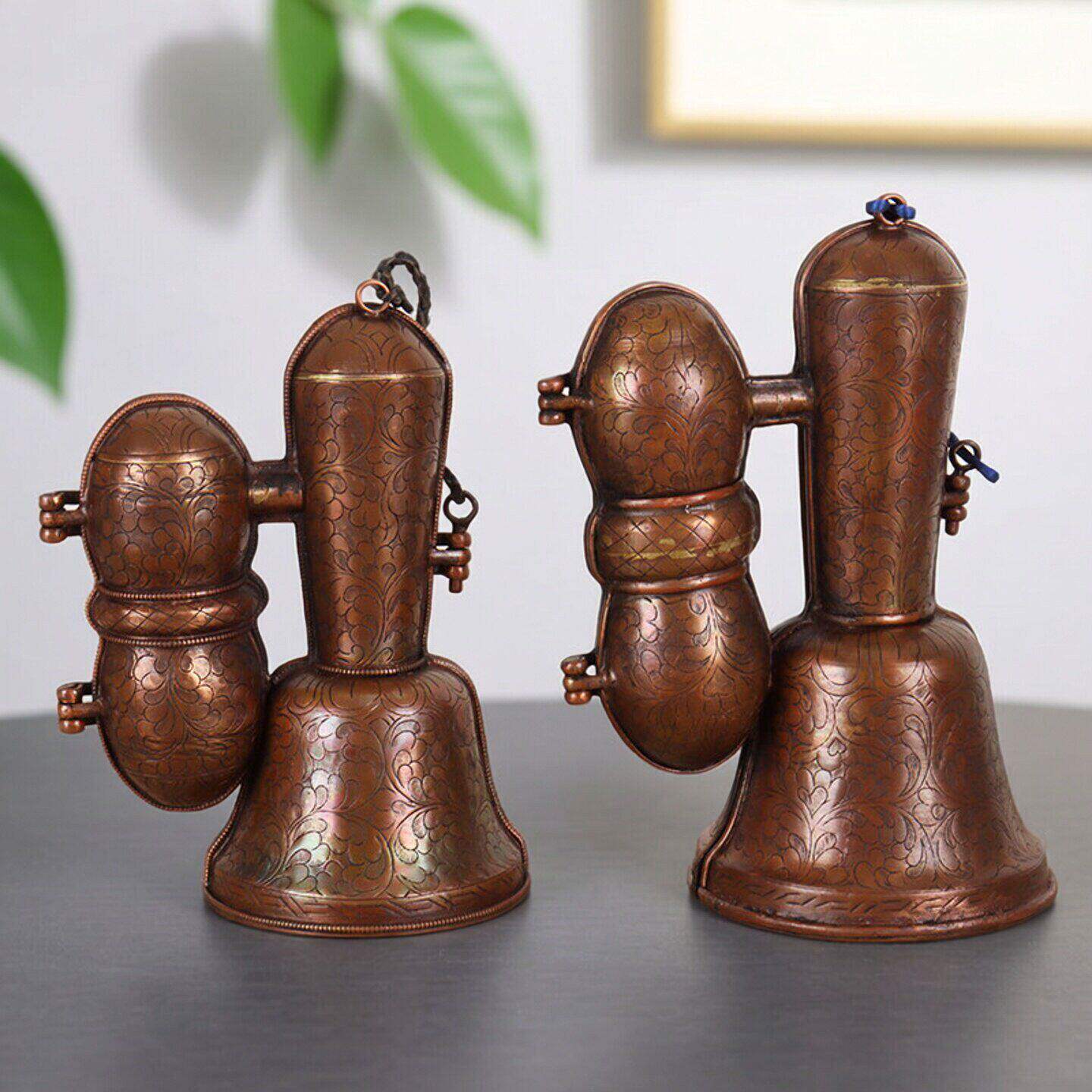 尼泊尔纯手工金刚铃杵套铜盒收纳盒紫铜雕花铃铛包装外盒保护套