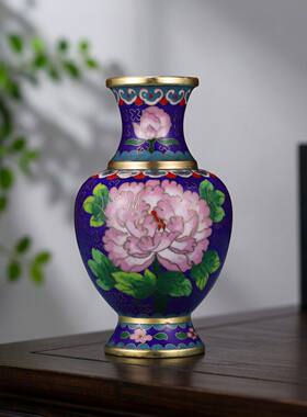 景泰蓝牡丹花花瓶花开富贵手工铜胚掐丝珐琅插花宝瓶装饰供奉摆件