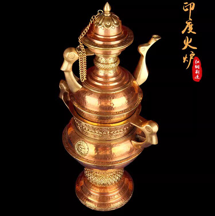 尼泊尔进口手工锤花纹红铜火炉全套民族饰品家居酒店装饰摆件包邮