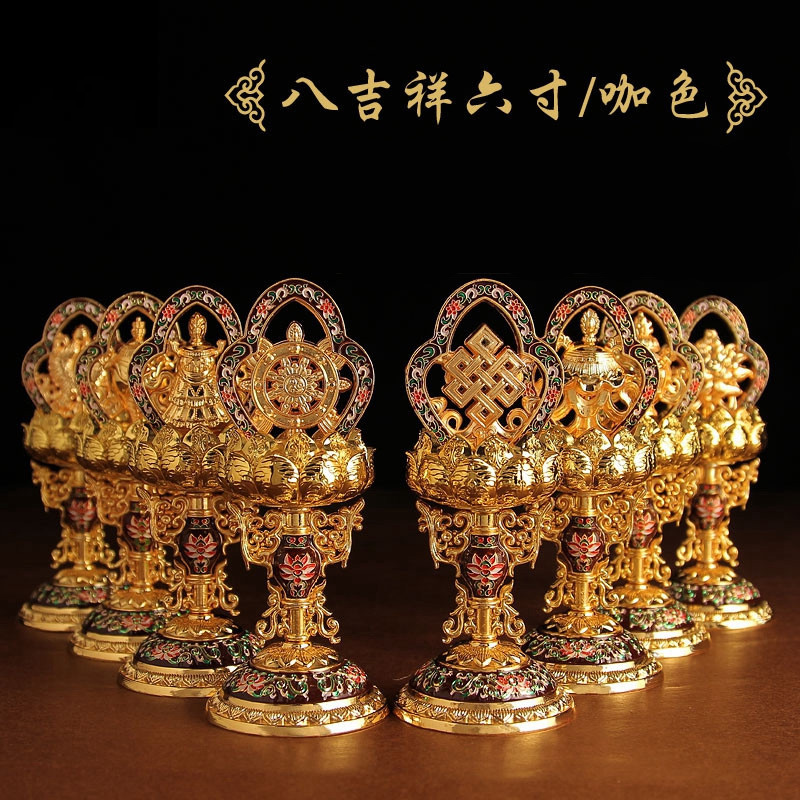 藏传佛具用吉祥八宝合金八吉祥摆件海螺宝瓶密宗八宝套装迷你八供