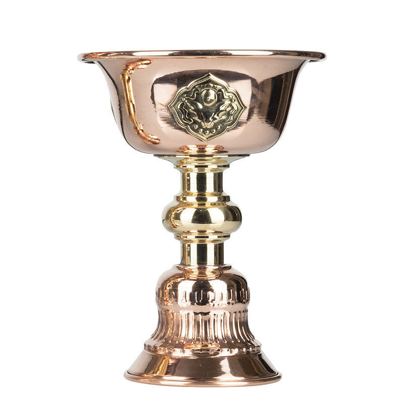 藏式紫铜手工酥油灯座家用供佛灯座长明灯具烛台红铜灯盏装饰摆件