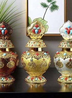 新款合金宝瓶龙王宝瓶财神摩尼宝瓶八吉祥空瓶摆件镶嵌彩珠可装藏