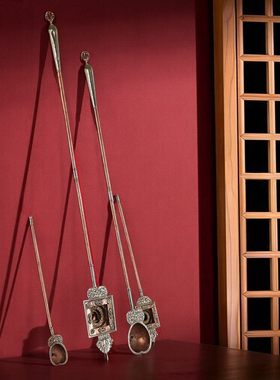 尼泊尔进口手工红铜雕花火供勺烟供勺紫铜金刚勺杵护摩勺铜勺一对