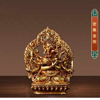 尼泊尔手工藏传鎏金10cm密集金刚
