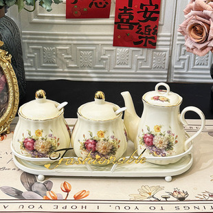 轻奢厨房酱油醋调味瓶调味料组合装厨房调味料置物架盐罐陶瓷醋壶