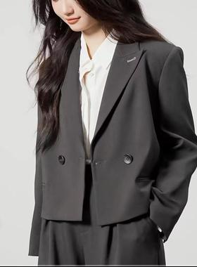 法式高级感西装外套女两件套2025秋季新款通勤气质灰色短款小西服