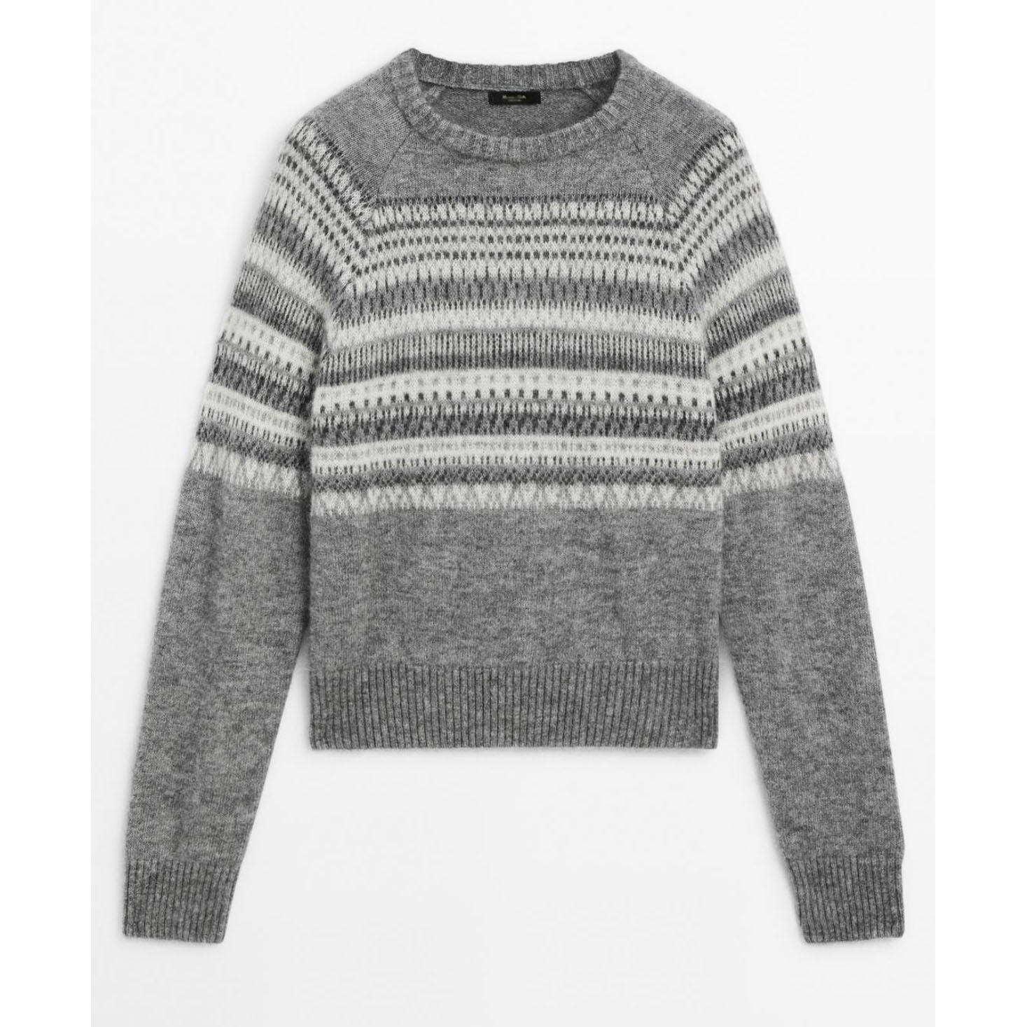 西班牙小众MD女装 2024秋冬格雷系灰色提花圆领针织衫费尔岛毛衣