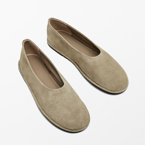 真皮圆头芭蕾鞋平底单鞋奶奶鞋