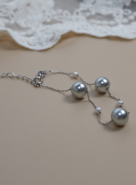 如帆小众轻奢高级感三颗灰珍珠手链925纯银简约通勤手串女409136