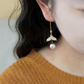 如帆小众设计感海豚尾珍珠长耳环925纯银流苏时尚 耳线通勤女51136